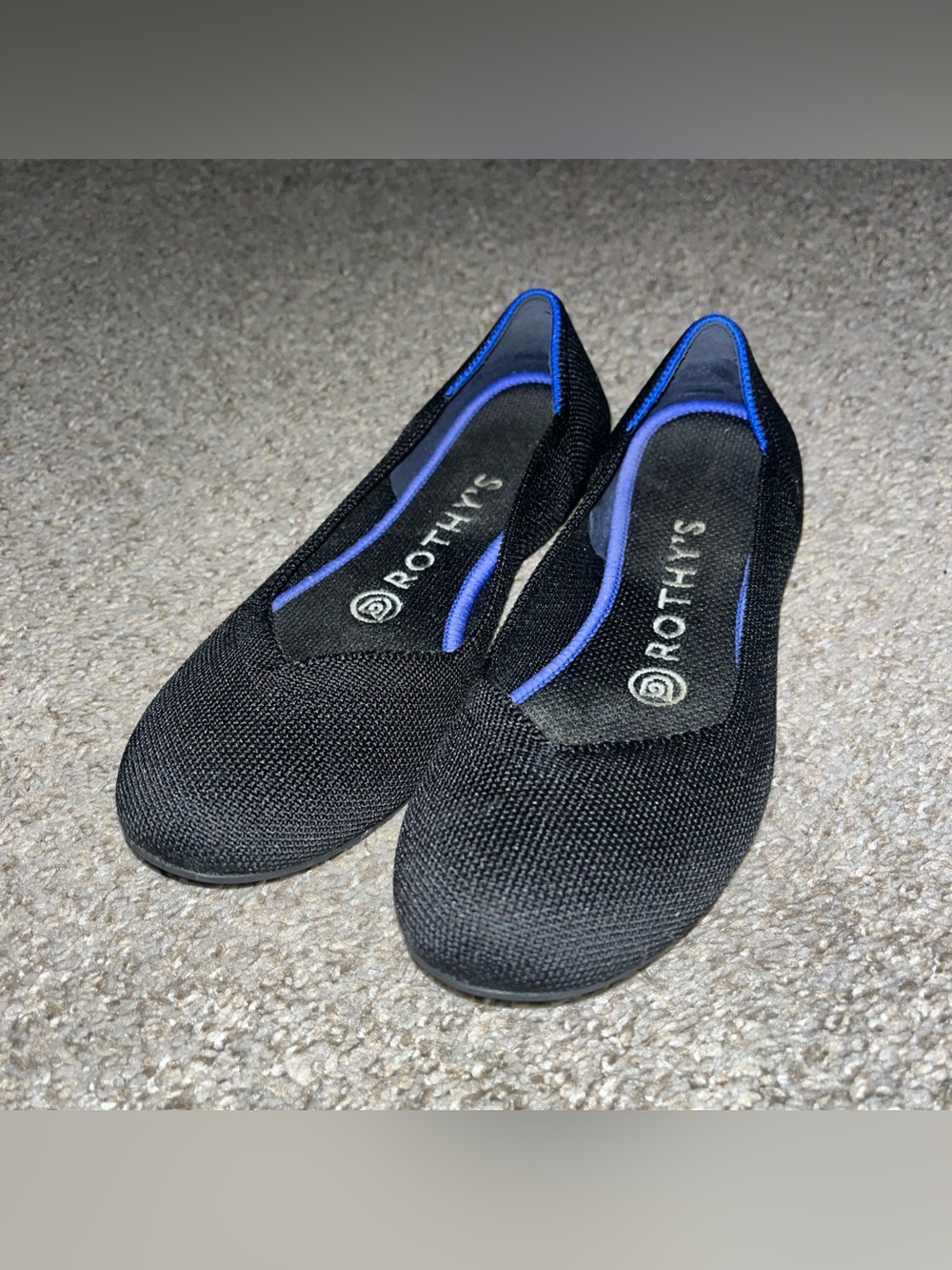 Rothy’s The Flat Round Toe Black With Blue Trim Shoes Flats Women’s Size 6